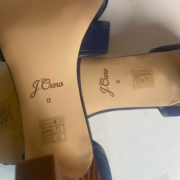 J Crew Navy Cross Strap Canvas And Leather Trim Open Toe Sandals Size 12 - Picture 6 of 7